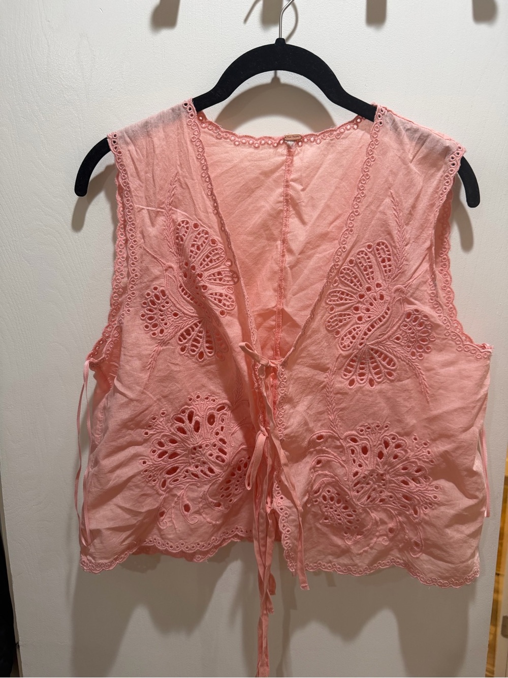 Free People Coral Pink Eyelet Tie-Back Tunic Top